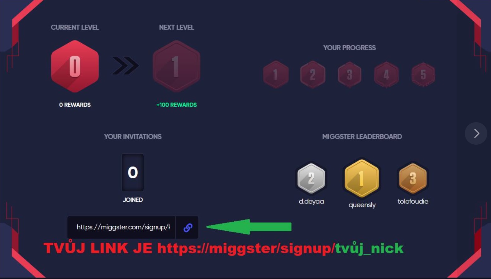 Náhled na registraci - ukázka zvací link - invitation link